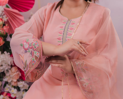 Pastel Peach Embroidey Kurti