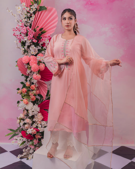 Pastel Peach Embroidey Kurti