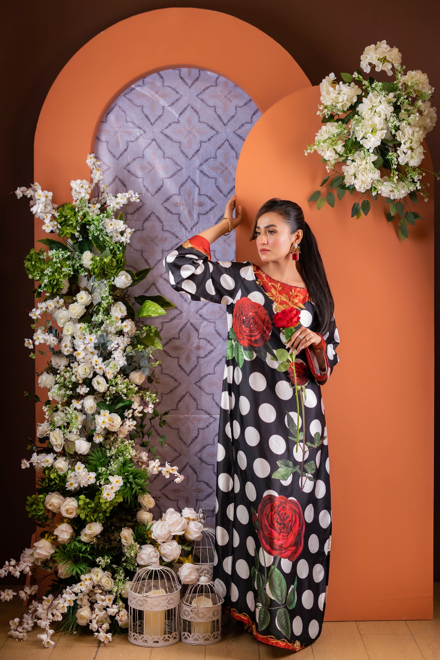 Polka Rose Long Kameez And Pant