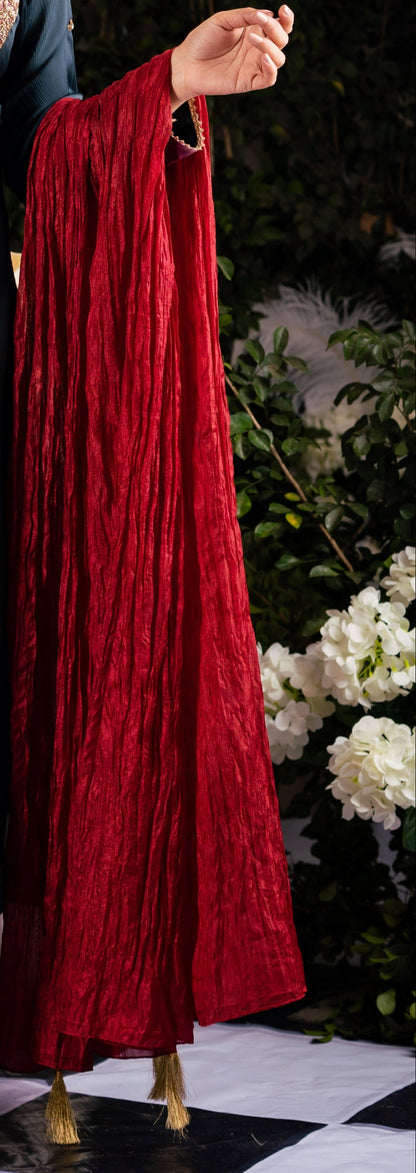 Maroon Pleated Dupatta