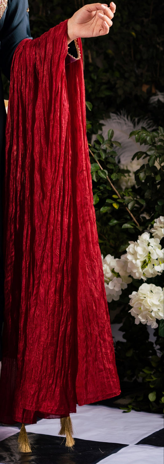 Maroon Pleated Dupatta
