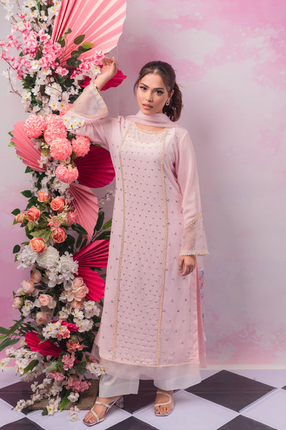Baby Pink Stone Studded Kameez & Dupatta