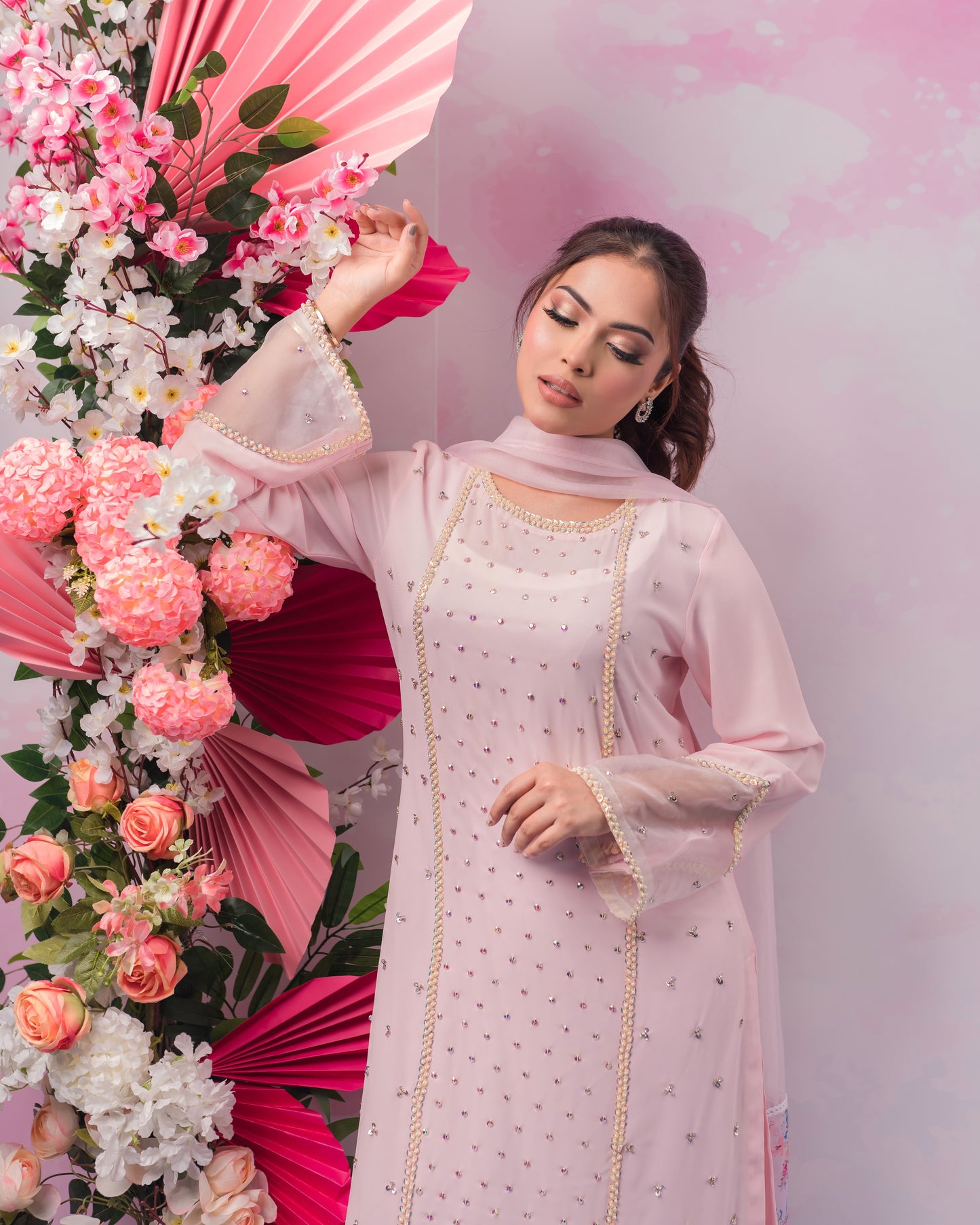 Baby Pink Stone Studded Kameez & Dupatta