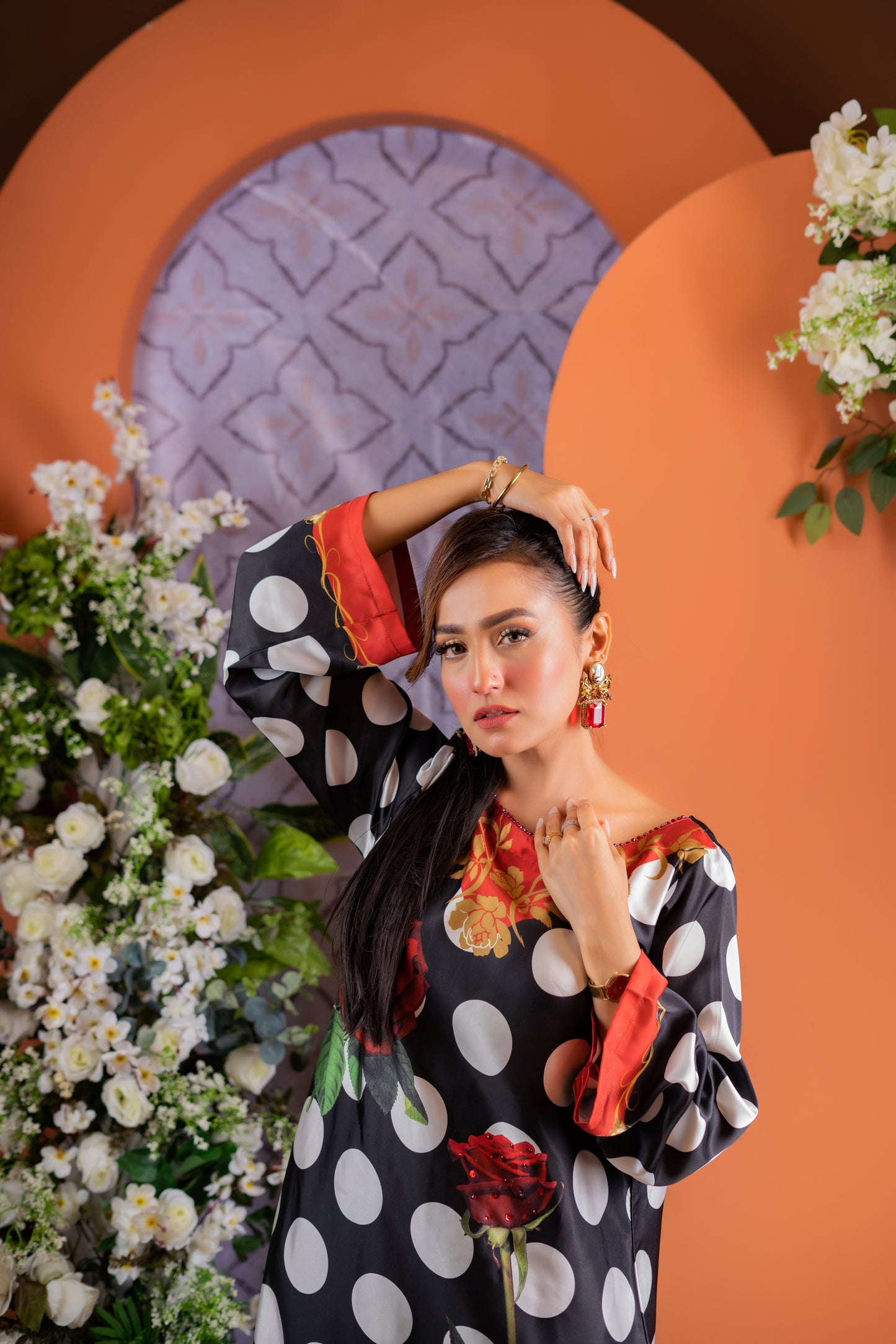 Polka Rose Long Kameez And Pant
