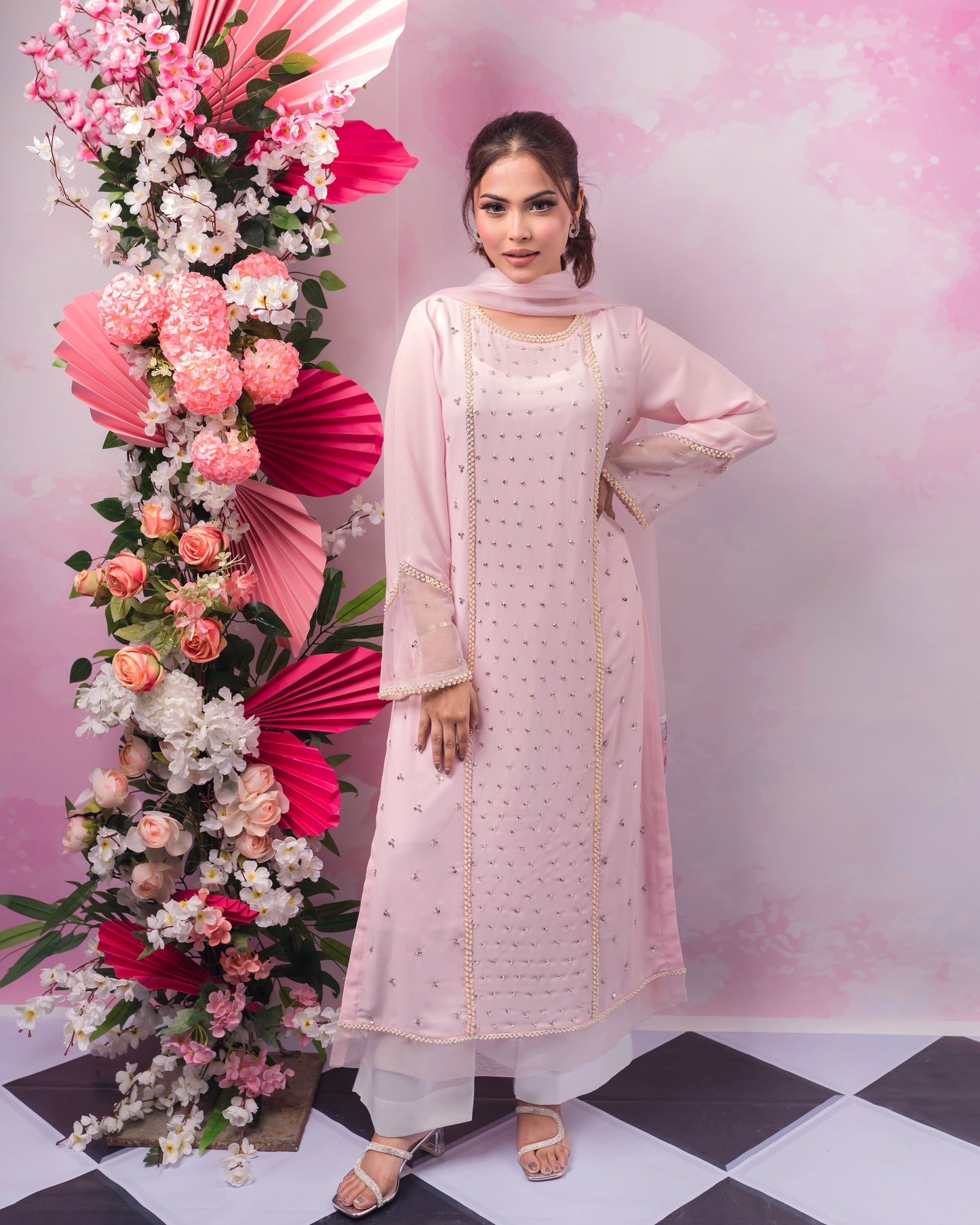 Baby Pink Stone Studded Kameez & Dupatta