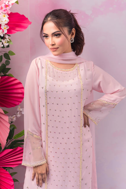 Baby Pink Stone Studded Kameez & Dupatta