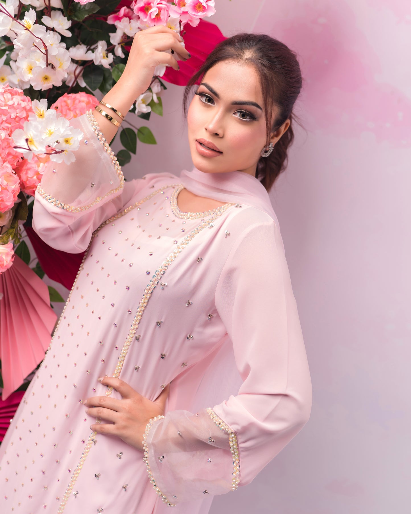 Baby Pink Stone Studded Kameez & Dupatta