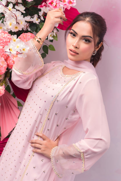 Baby Pink Stone Studded Kameez & Dupatta