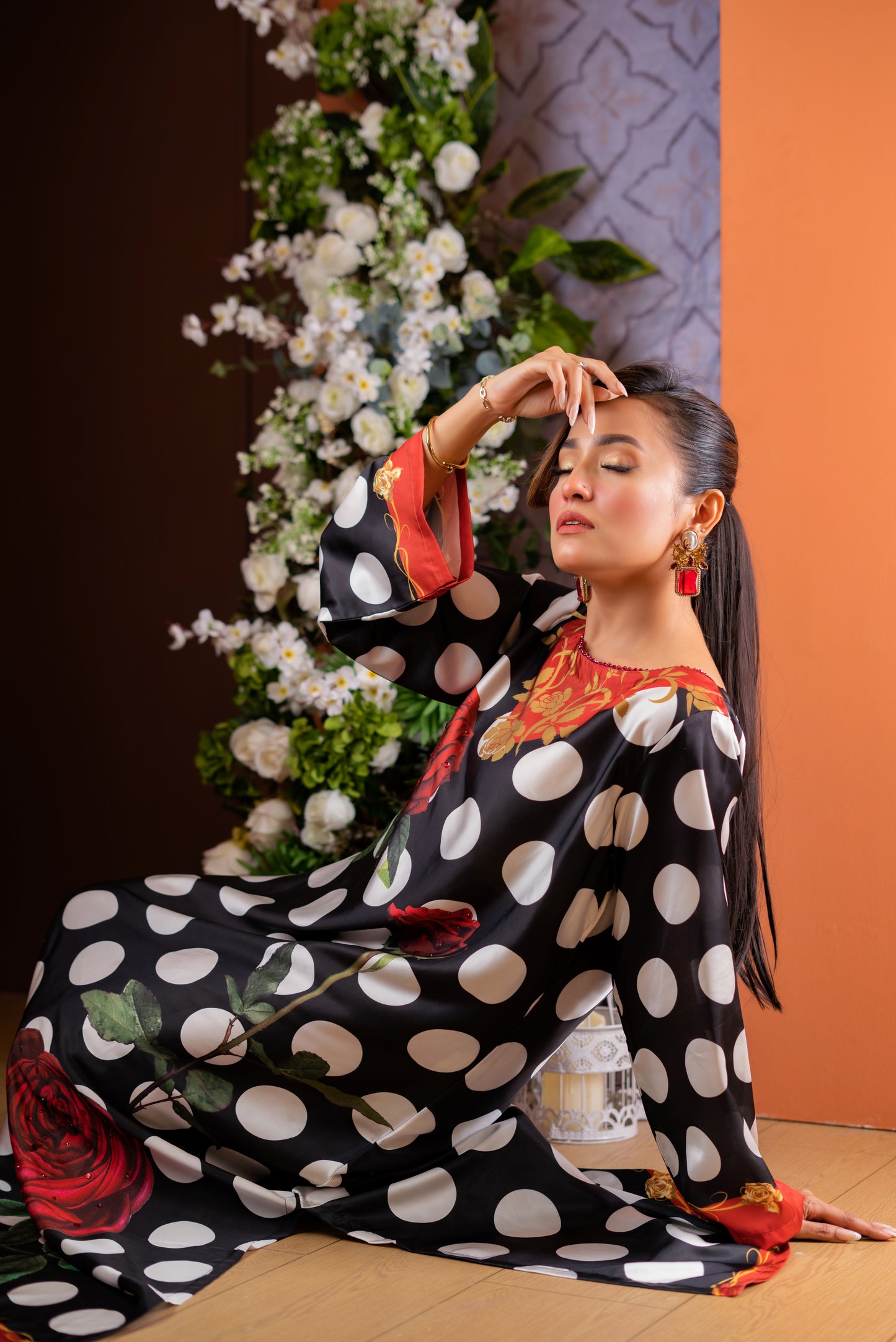 Polka Rose Long Kameez And Pant