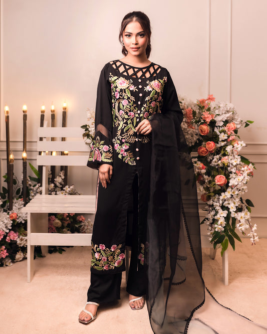 Midnight Garden Embroidered Kurti