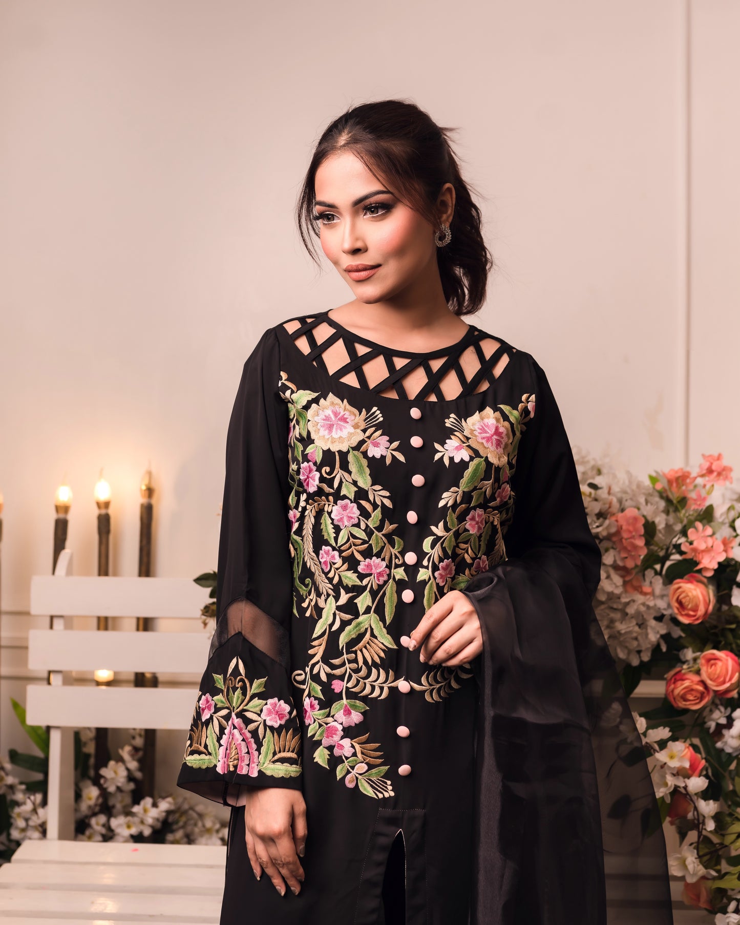 Midnight Garden Embroidered Kurti