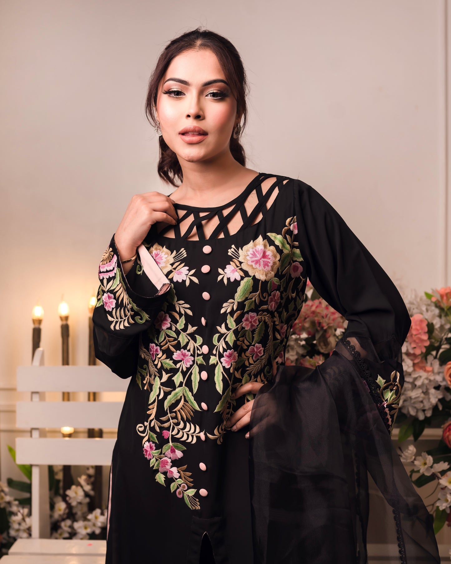 Midnight Garden Embroidered Kurti