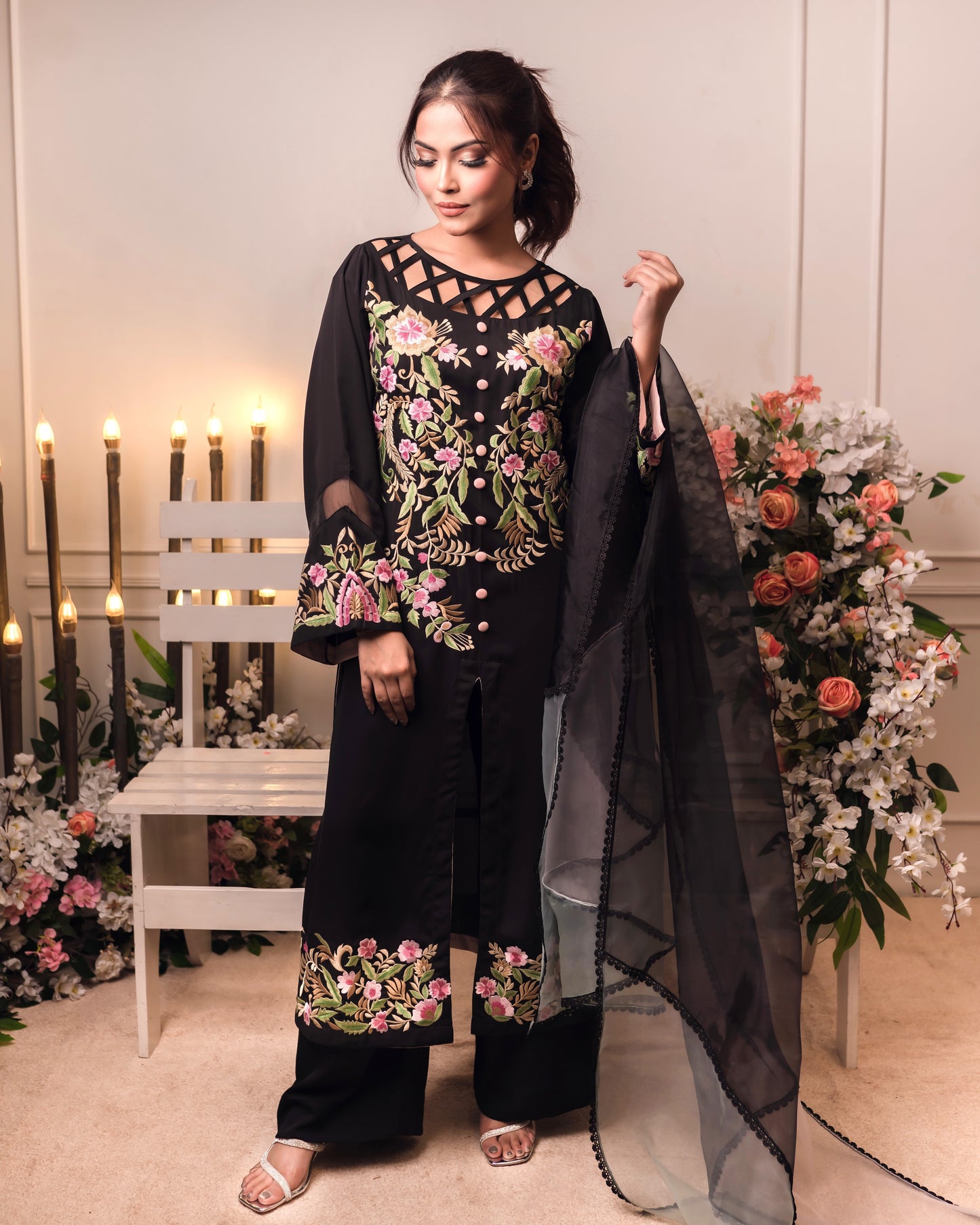 Midnight Garden Embroidered Kurti