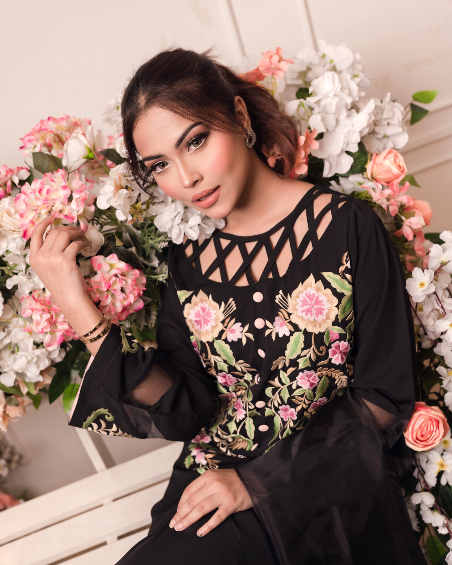 Midnight Garden Embroidered Kurti