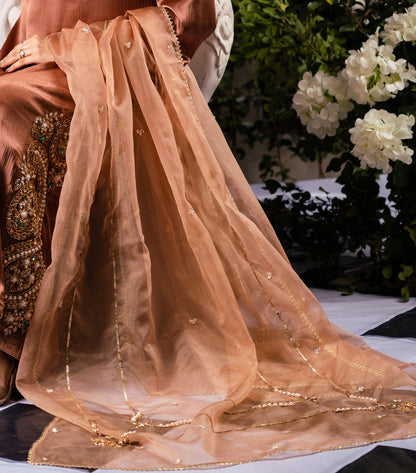Sheer Peach Embroidered Dupatta