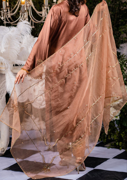 Sheer Peach Embroidered Dupatta