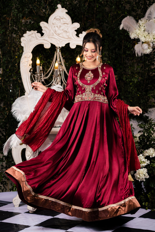 Regal Maroon Anarkali Gown