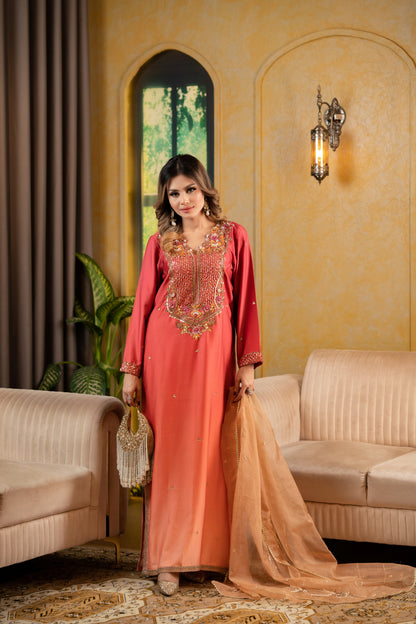 Coral Elegance Embellished Kameez and pant set