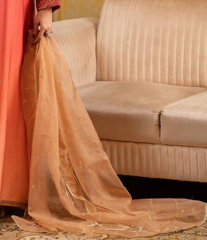 Sheer Peach Embroidered Dupatta