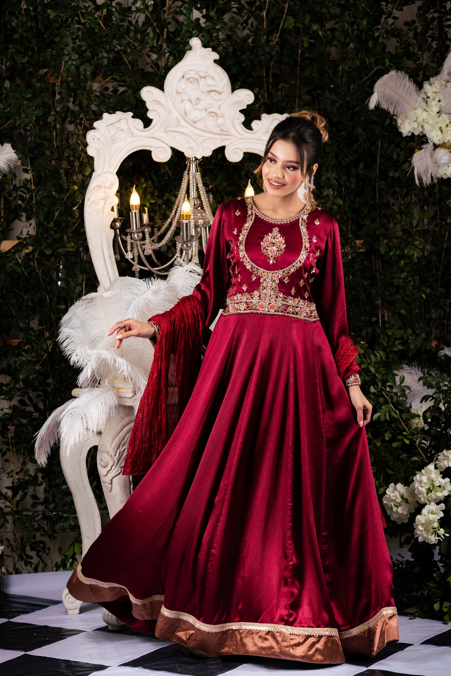 Regal Maroon Anarkali Gown