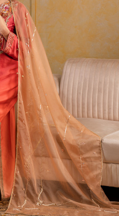 Sheer Peach Embroidered Dupatta