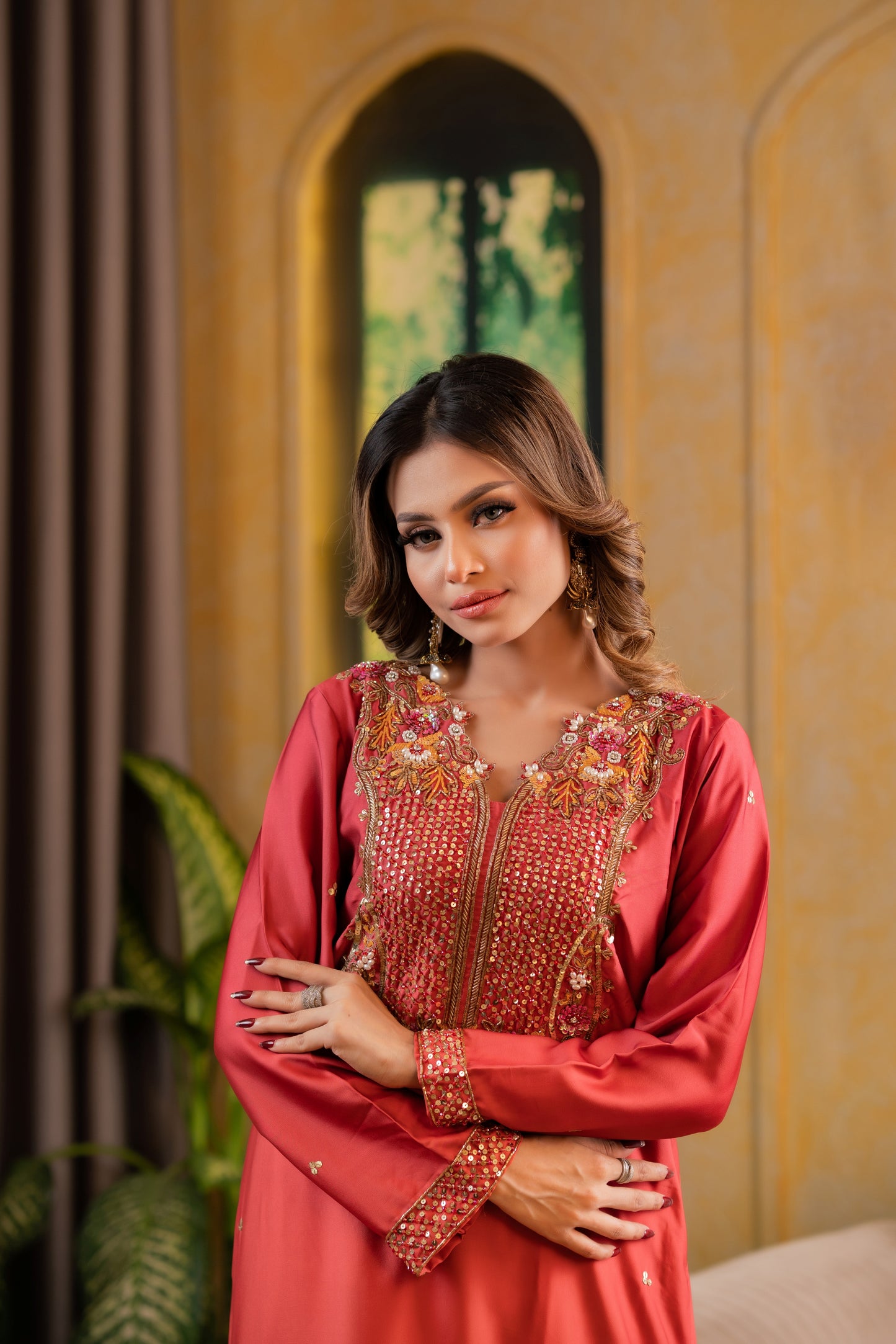 Coral Elegance Embellished Kameez and pant set