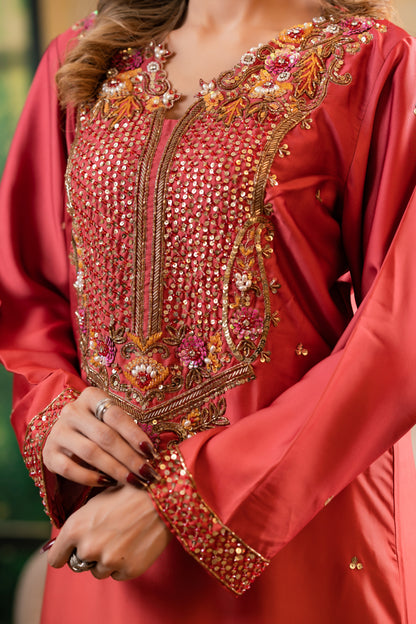 Coral Elegance Embellished Kameez and pant set