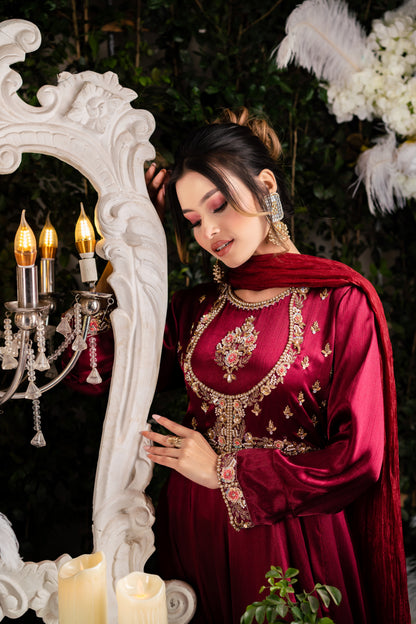 Regal Maroon Anarkali Gown