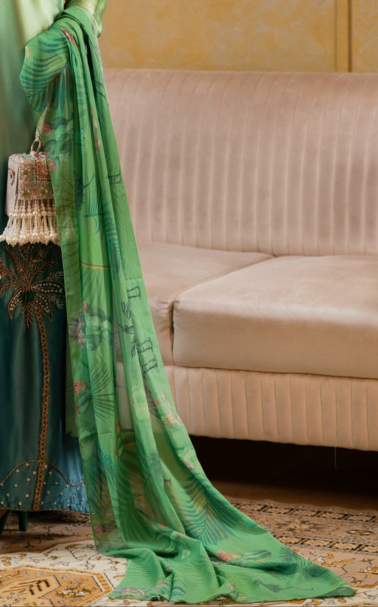 Green Printed Chiffon Orna