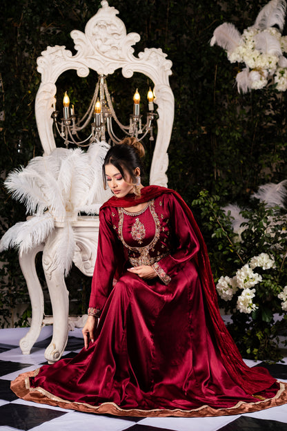 Regal Maroon Anarkali Gown