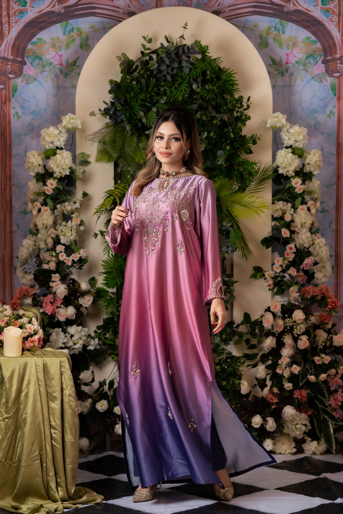 Lavender Ombre Glamour Kameez And Pant Set