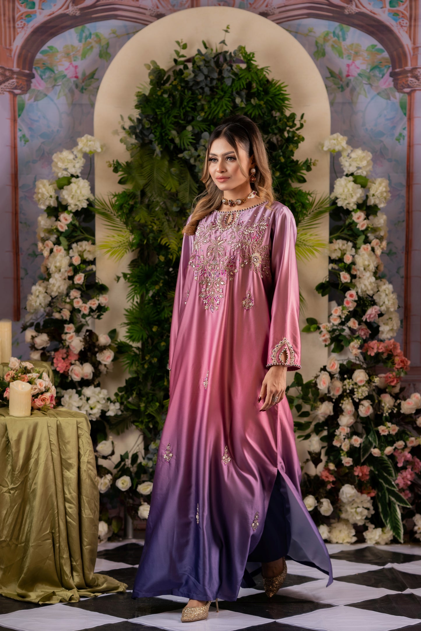 Lavender Ombre Glamour Kameez And Pant Set