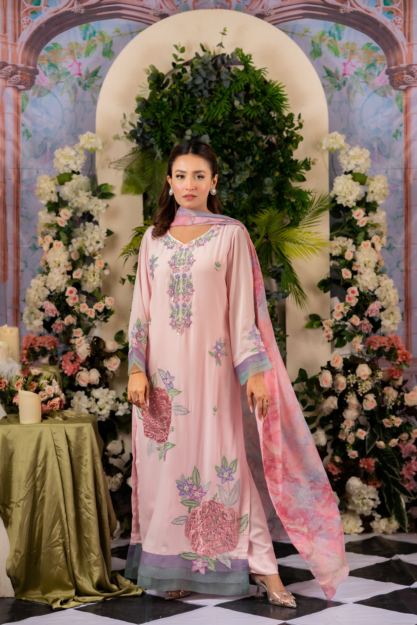 Blush Pink Floral Elegance Three -Piece Set