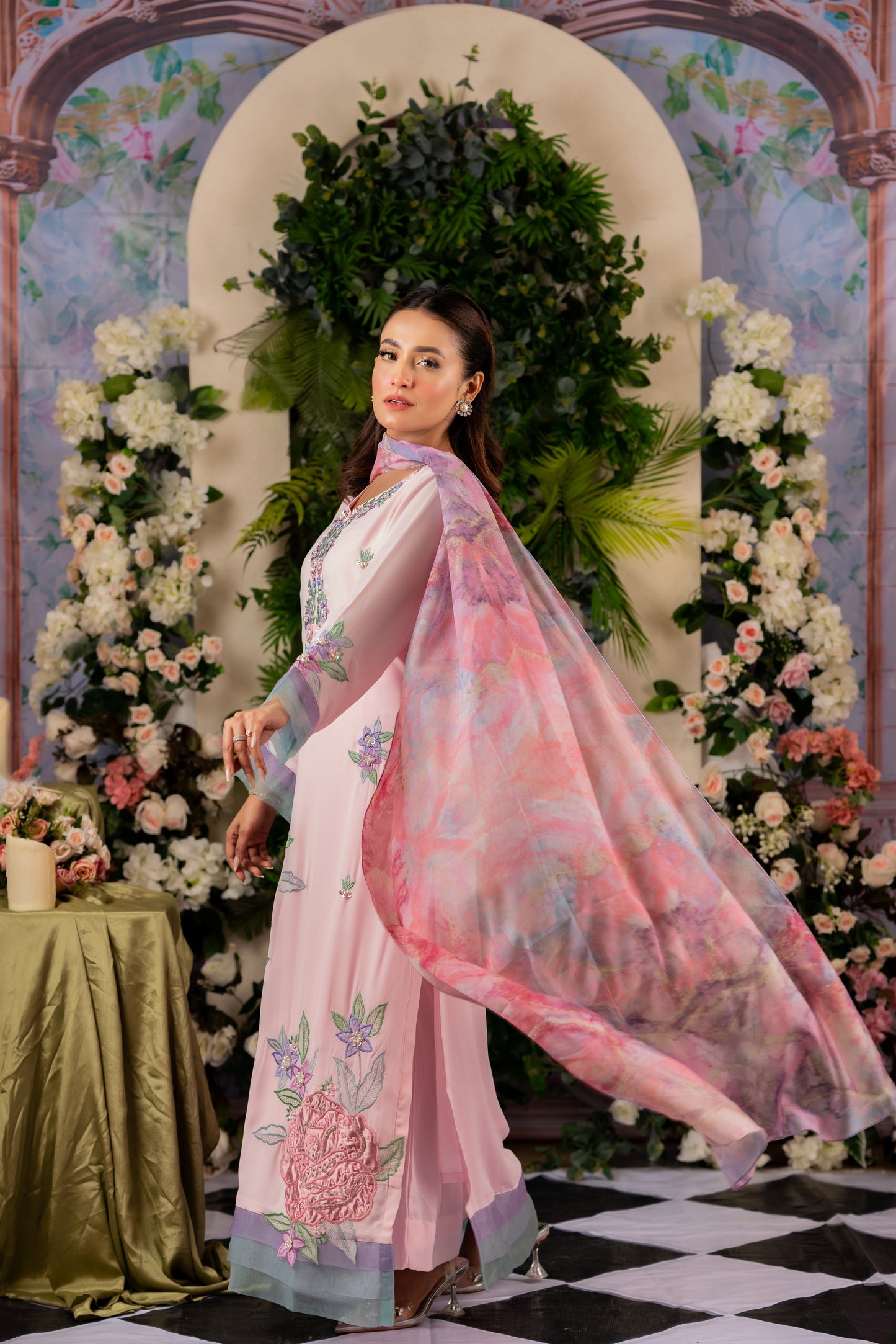 Blush Pink Floral Elegance Three -Piece Set