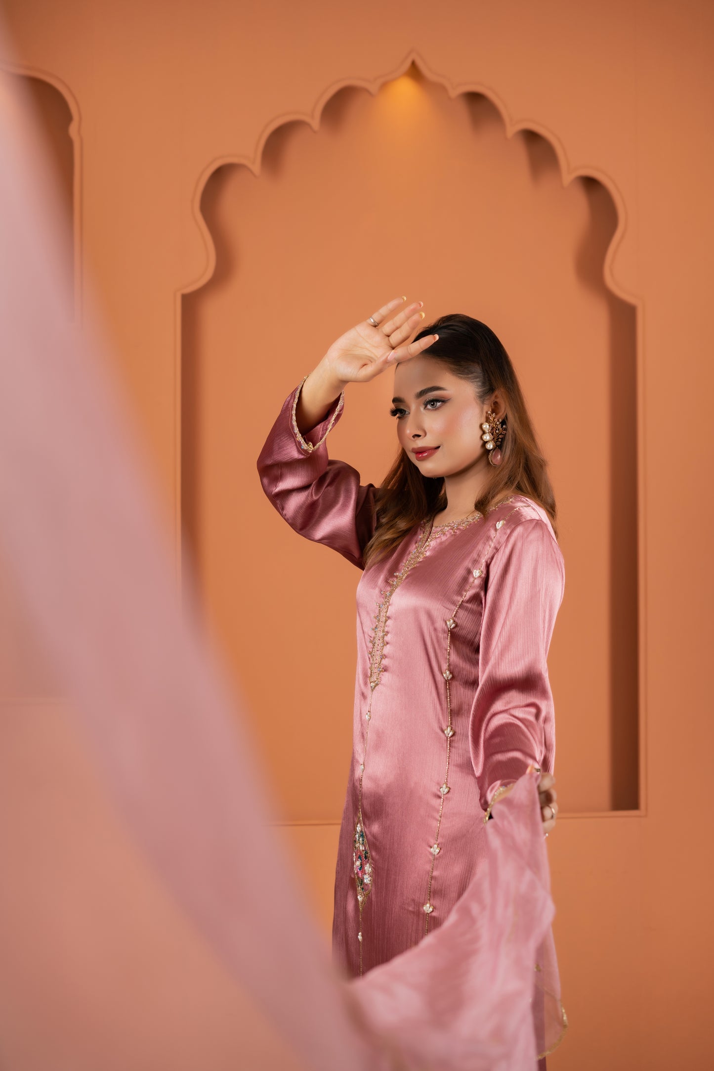 Rose Glow Embellished Silk Kameez And Pant