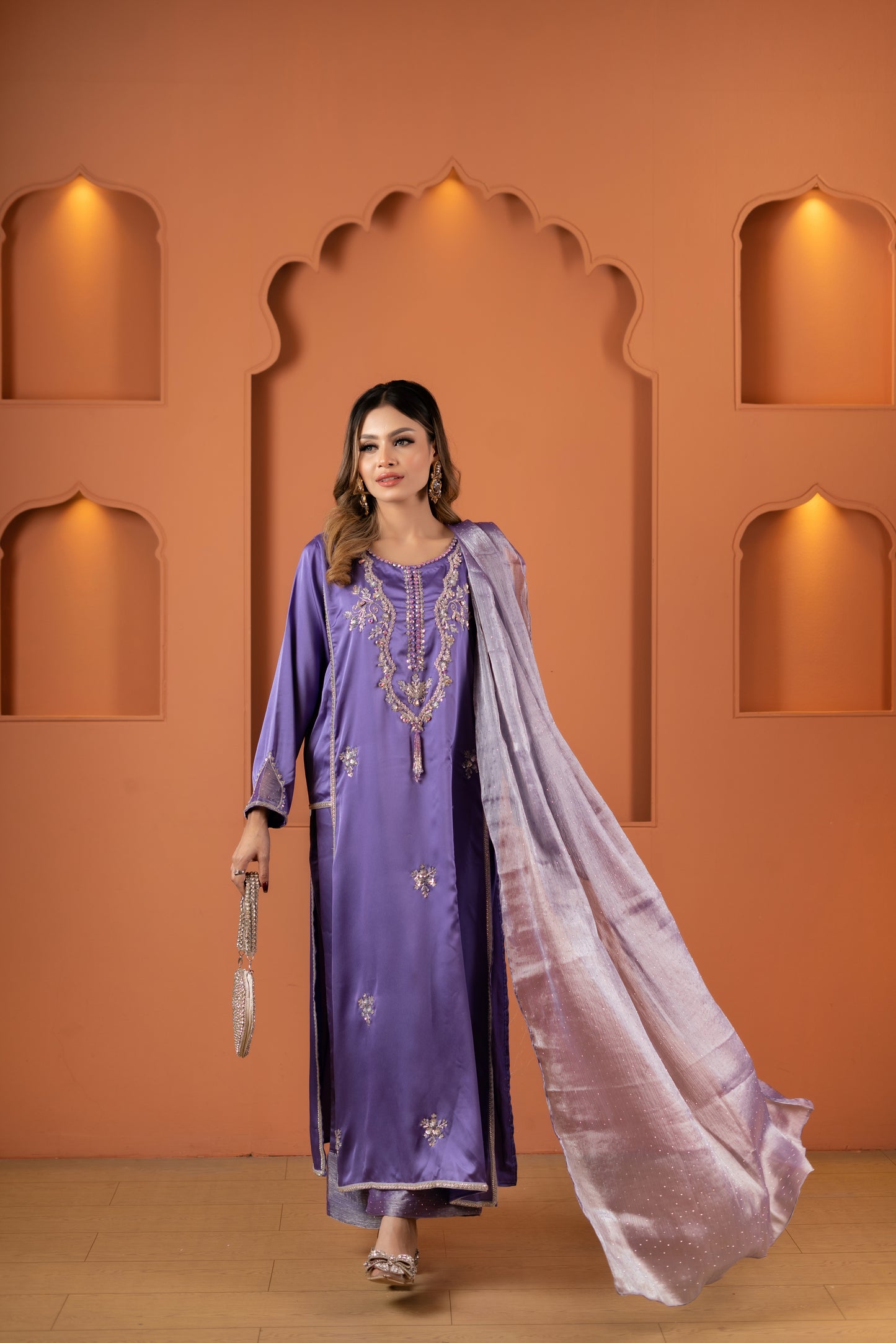 Lavender Luxe Embroidered Silk Kameez And Pant Set