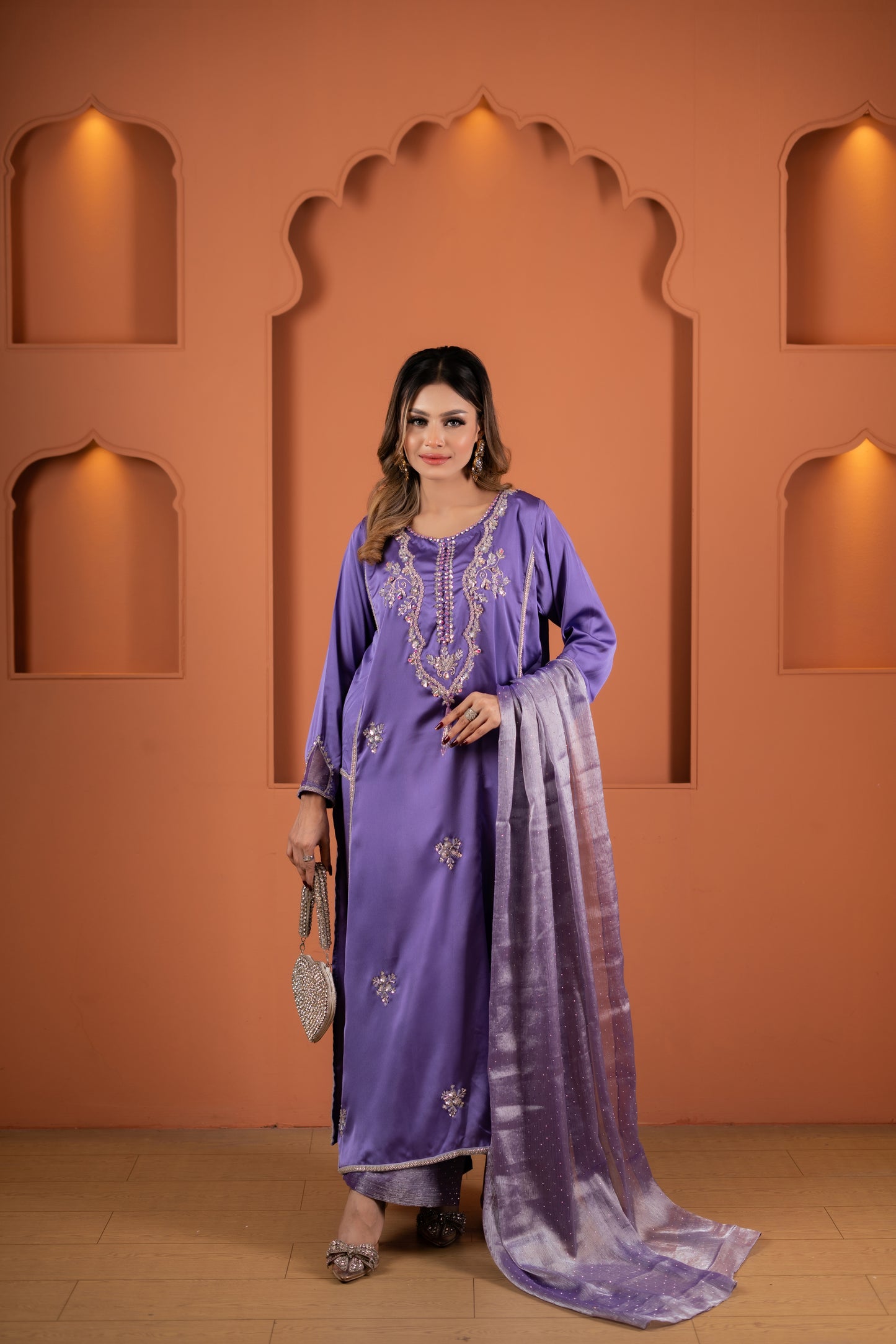 Lavender Luxe Embroidered Silk Kameez And Pant Set