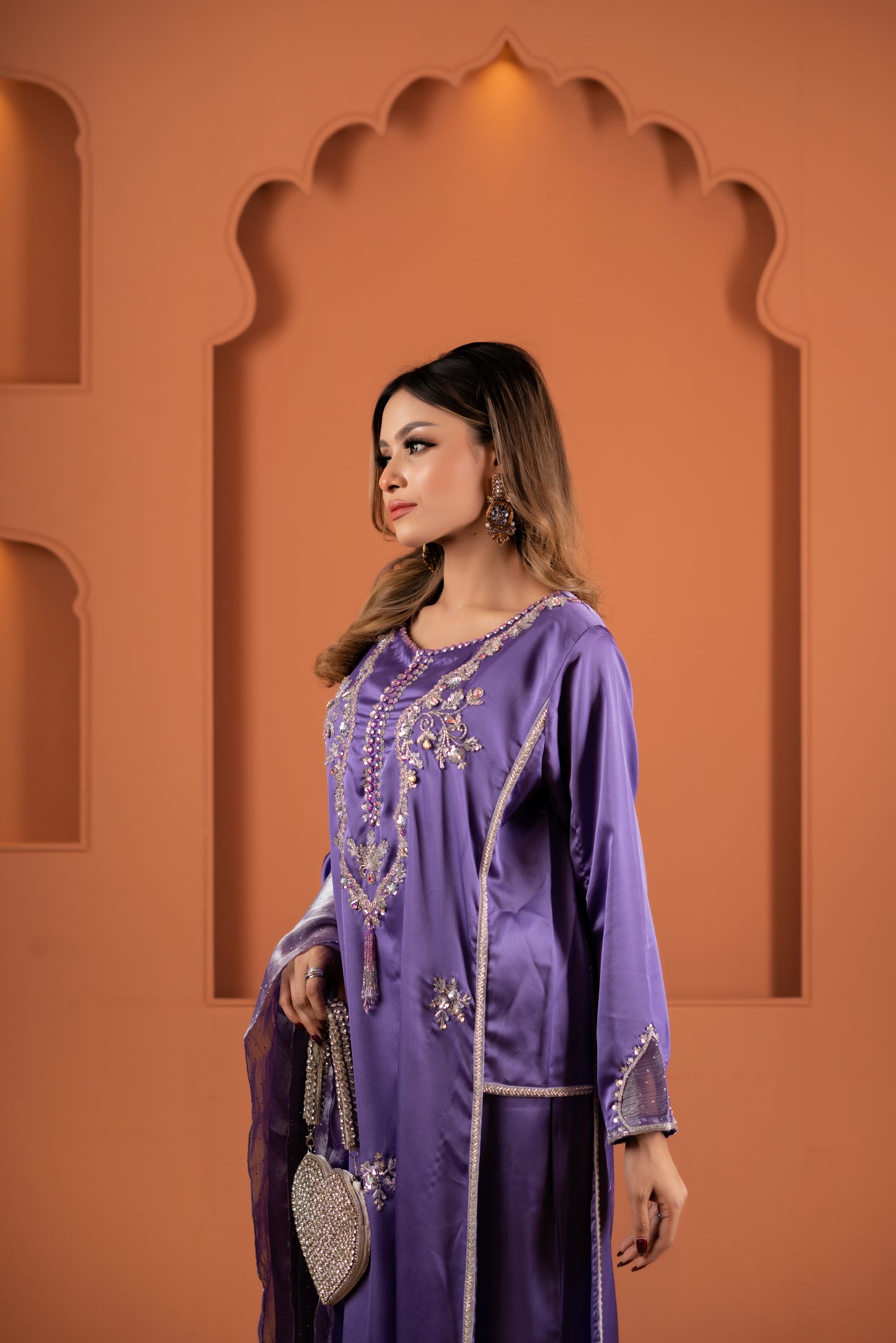 Lavender Luxe Embroidered Silk Kameez And Pant Set