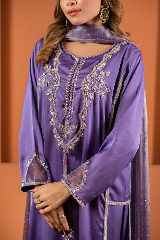 Lavender Luxe Embroidered Silk Kameez And Pant Set