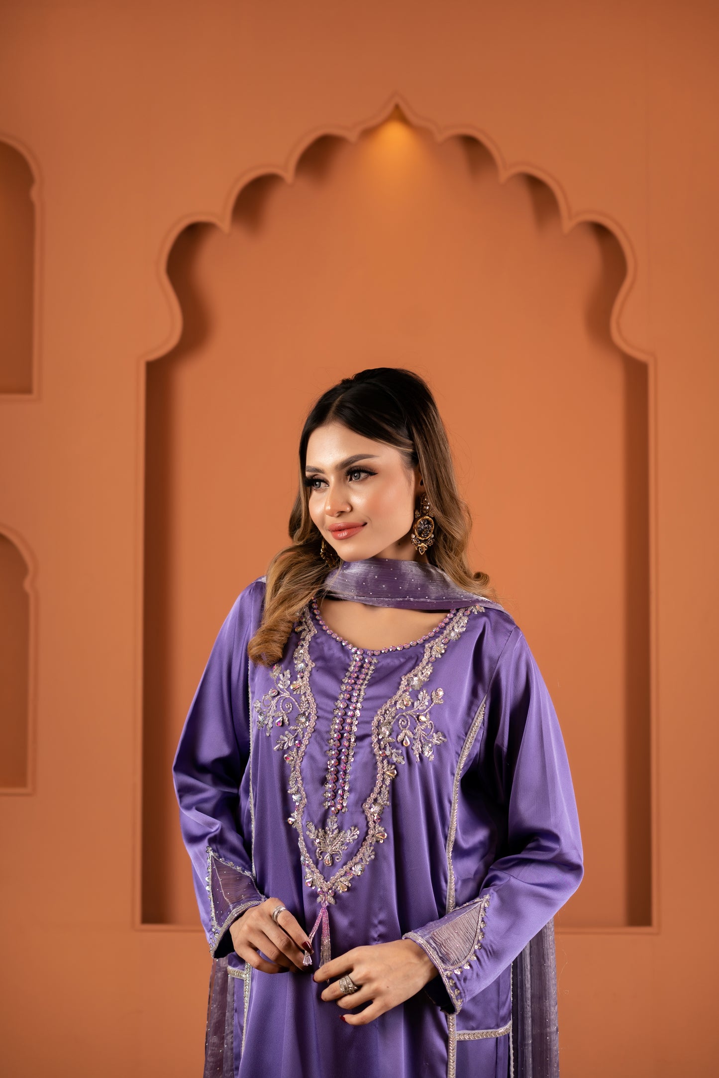 Lavender Luxe Embroidered Silk Kameez And Pant Set