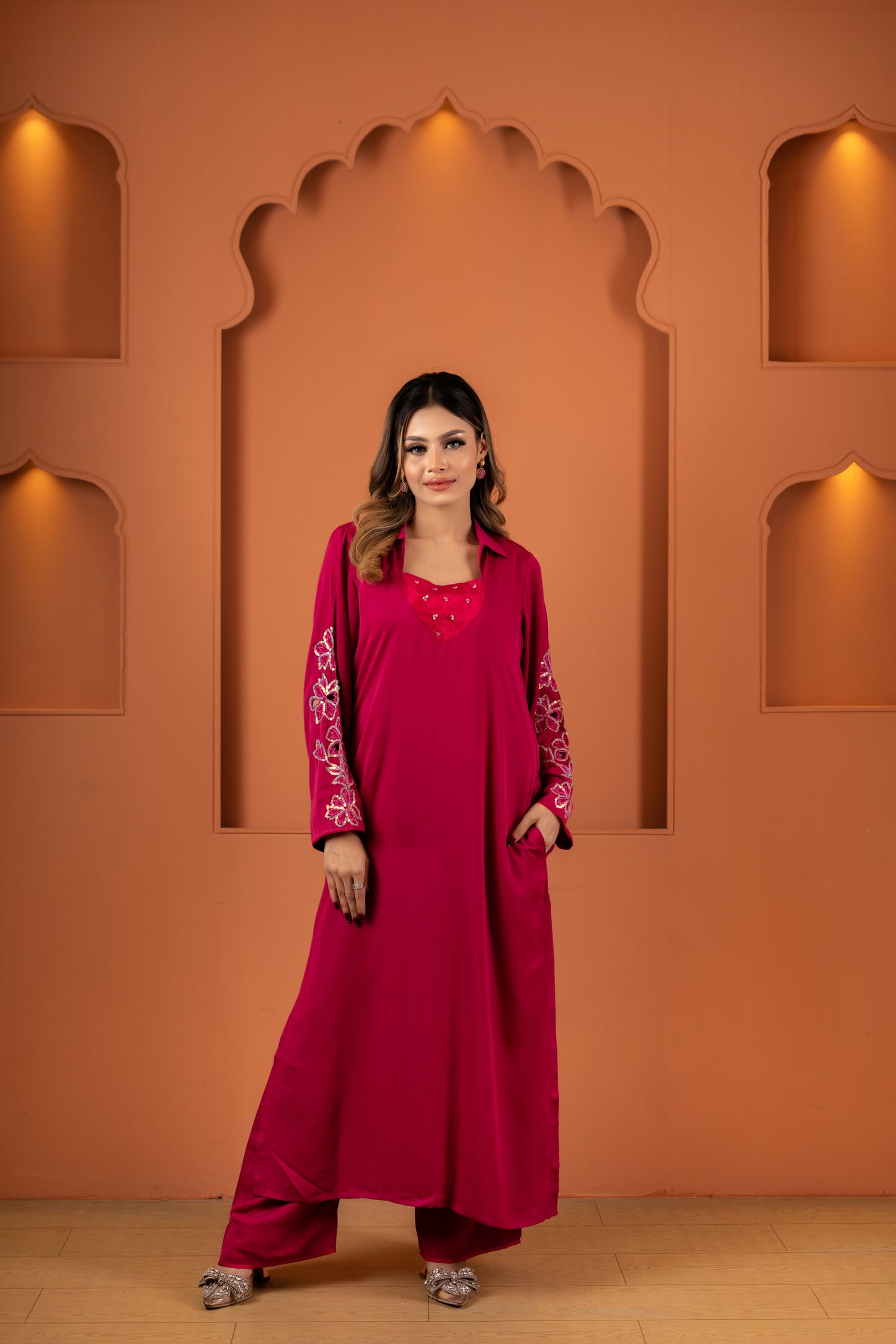 Radiant Ruby Ensemble Kameez And Pant