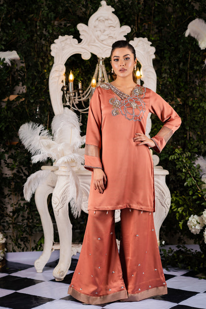 Rose Gold Elegance Embroidered Kameez & Palazzo set
