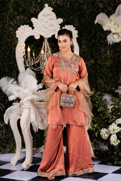Rose Gold Elegance Embroidered Kameez & Palazzo set