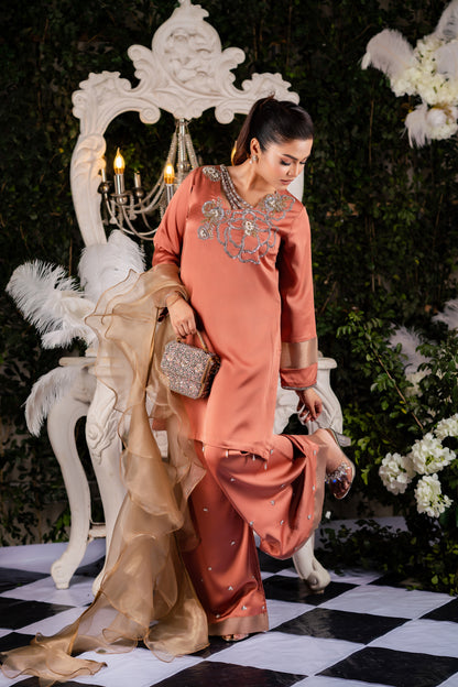 Rose Gold Elegance Embroidered Kameez & Palazzo set