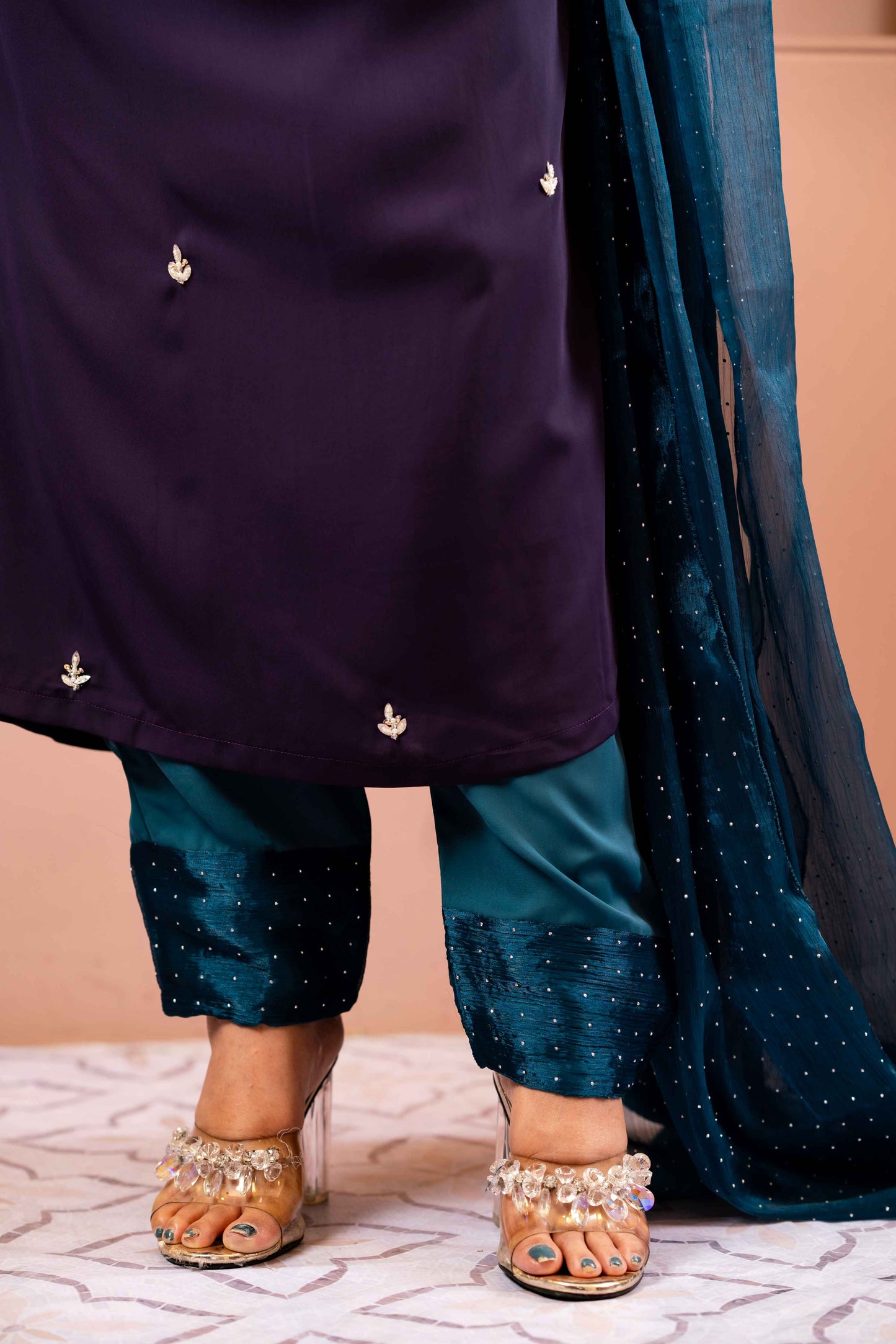 Purple and Teal Shalwar Kameez Set